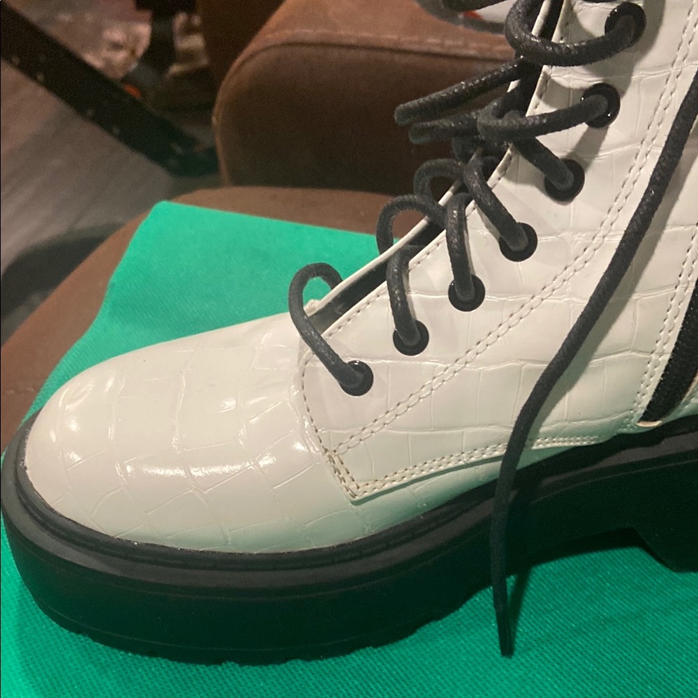 White Lace-Up Ankle Boots - Picture 4 of 4